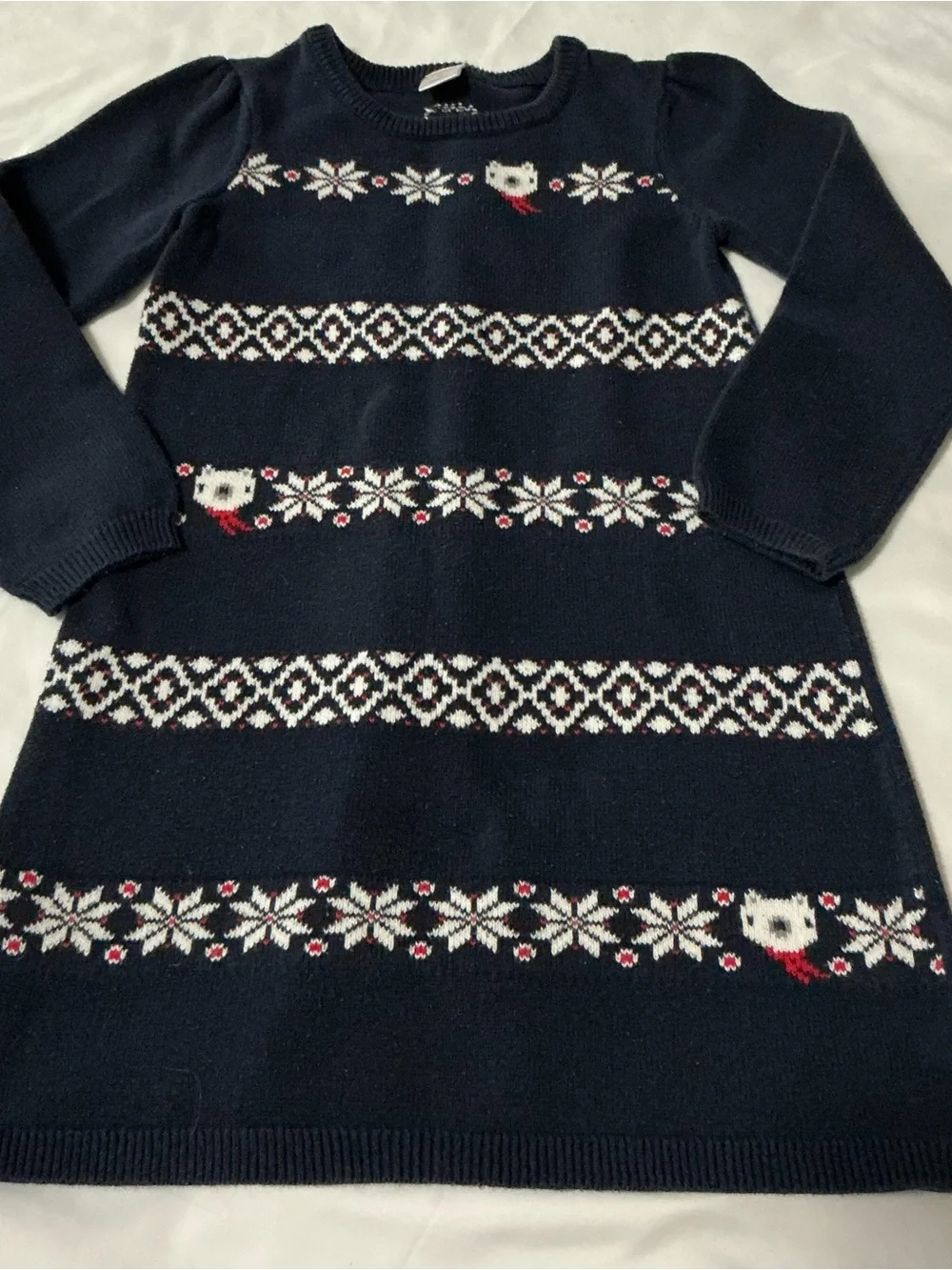Gymboree Girls Navy Knit Dress with White and Red Fair Isle Motif 8